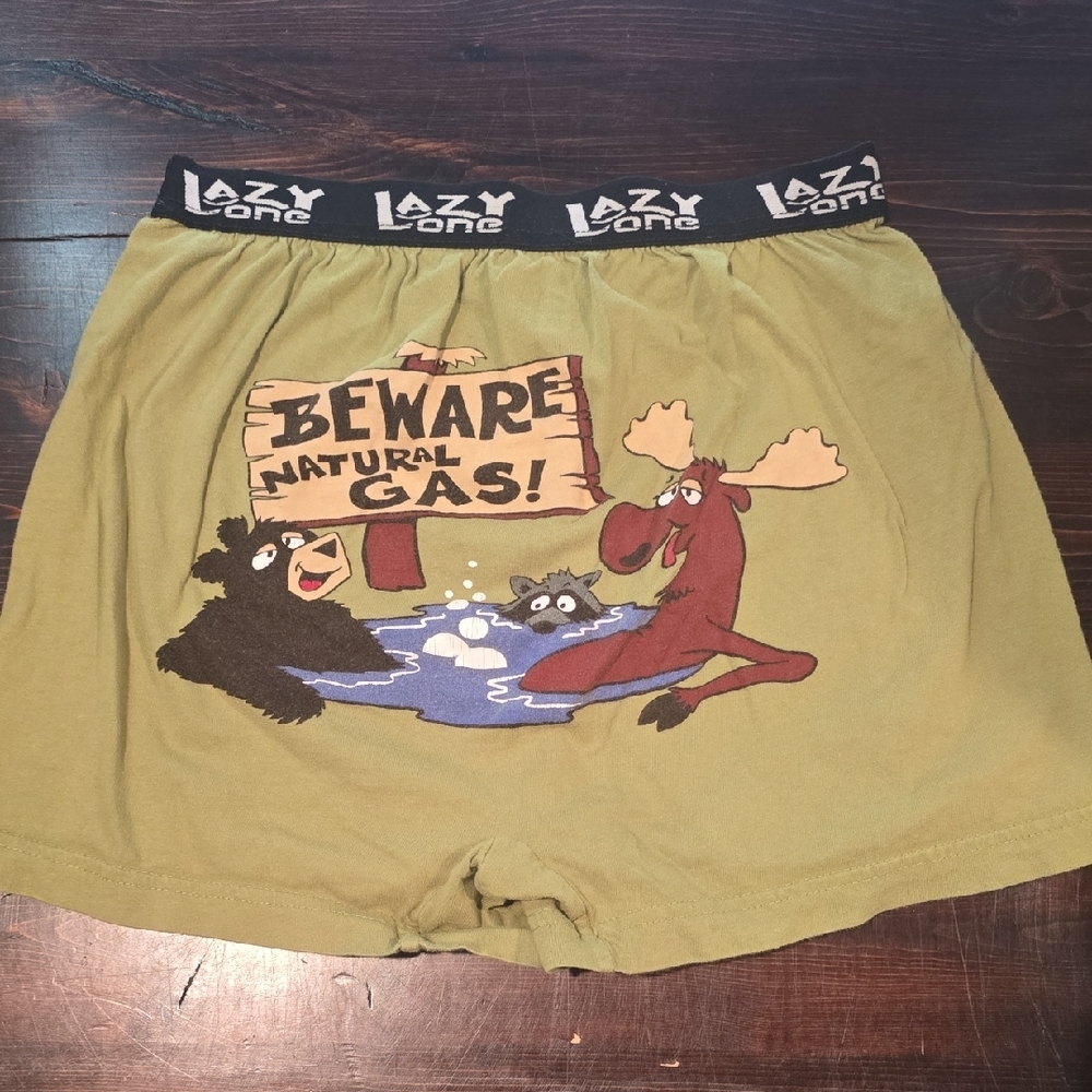 Lazy One "Beware Natural Gas" Funny Cotton Boxers - Size Large
